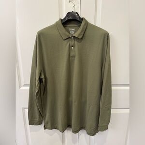 LL Bean Polo Shirt Green Long Sleeve Cotton XXL Tall